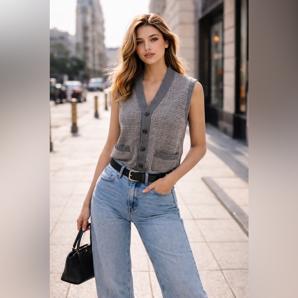Brooks Brothers Gray Sleeveless Cardigan